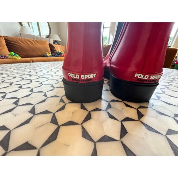 Polo Sport Ralph Lauren Red Rain Boots Size 7B Womens Slip-On Waterproof Chelsea - Picture 5 of 9